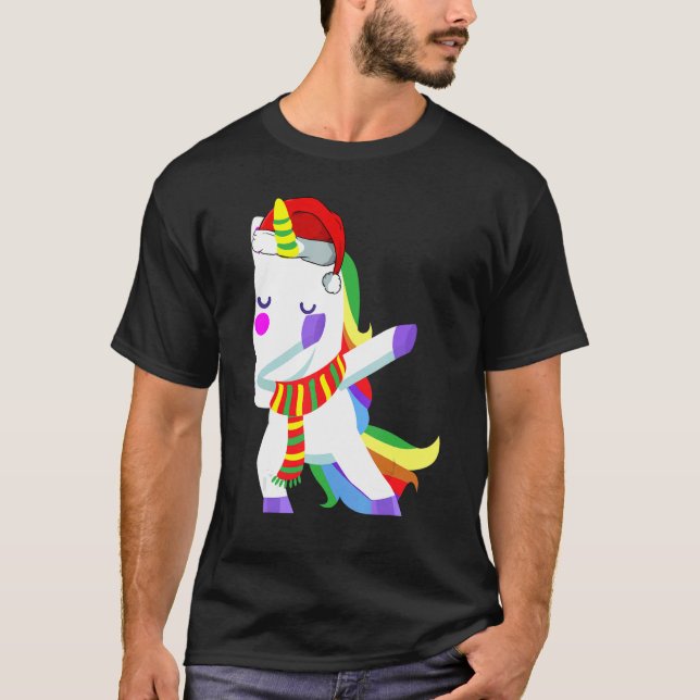 Dabbing Unicorn Santa Hat jul Helgdag Julafton T Shirt (Framsida)