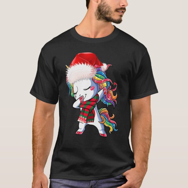 Dabbing Unicorn Santa Hat jul Kids Girls T Shirt (Framsida)