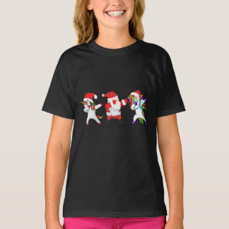 Dabbing Unicorn Santa Kids Girls T Shirt
