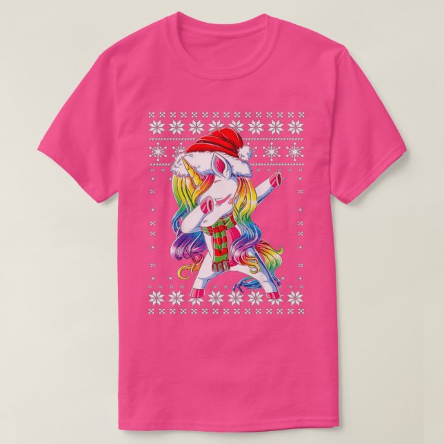 Dabbing Unicorn Santa Sweater jul T Shirt (Design framsida)
