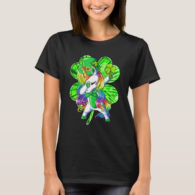 Dabbing Unicorn Shamrock Leprechaun St Patricks Da T Shirt (Framsida)