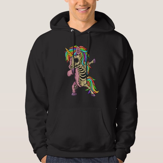Dabbing Unicorn Skeleton Halloween for Boys Kids Hoodie (Framsida)