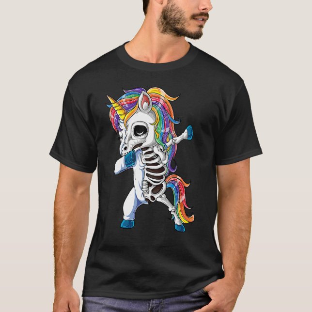 Dabbing Unicorn Skeleton Halloween Girls Dab 1 T Shirt (Framsida)