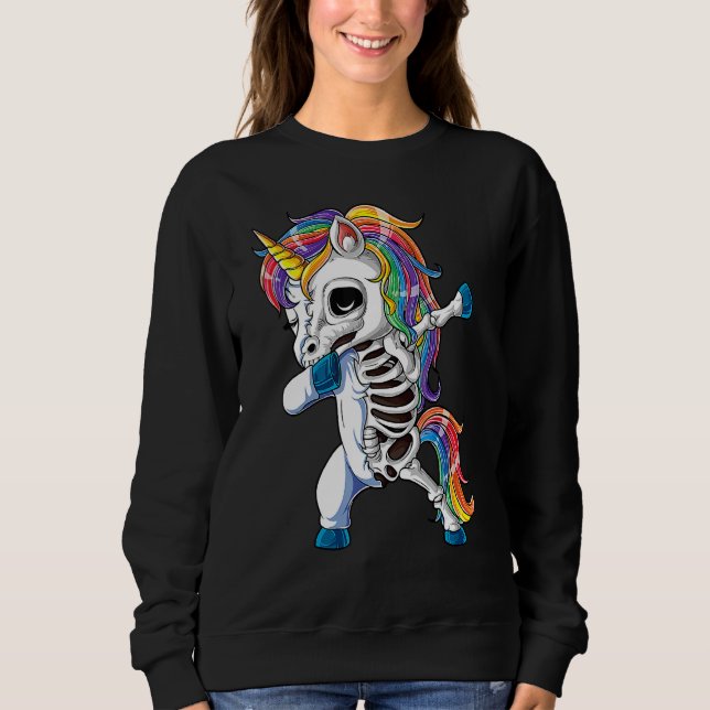 Dabbing Unicorn Skeleton Halloween Girls Dab 1 T Shirt (Framsida)