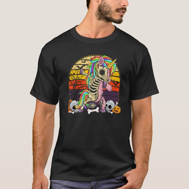 Dabbing Unicorn Skeleton  Halloween Girls Dab T Shirt (Framsida)