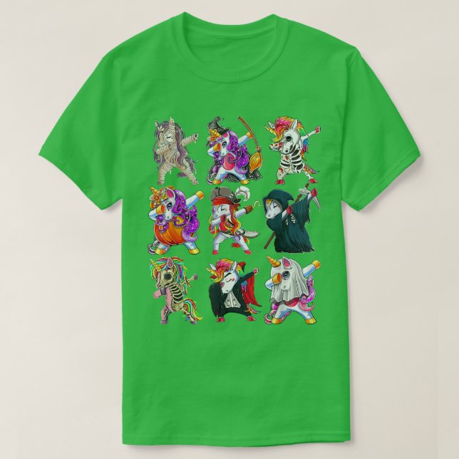 Dabbing Unicorn Skeleton Zombie Pumpkin Mummy Hall T Shirt (Design framsida)