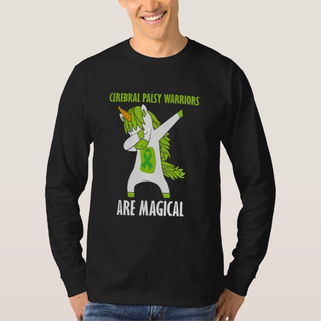 Dabbing Unicorn som säger Cerebral Palsy Warriars  T Shirt (Framsida)