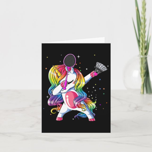 Dabbing Unicorn spelar Badminton Player Älskare Ma Kort (Framsida)