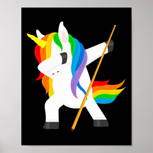 Dabbing Unicorn spelar Billiards Dab Dance Funny Poster (Framsidan)