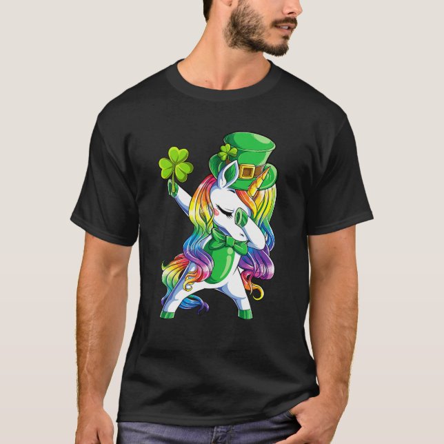 Dabbing Unicorn St patricks day Leprechaun Leprico T Shirt (Framsida)