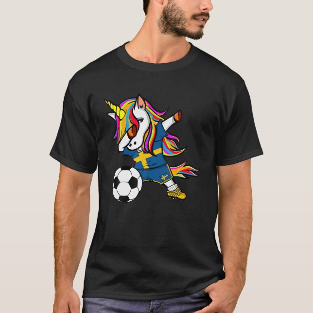 Dabbing Unicorn Sverige Ocer Fläkt Jersey Swedish T Shirt (Framsida)