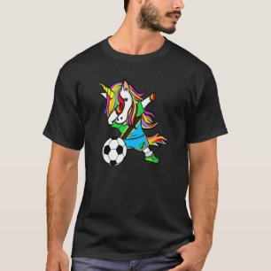 Dabbing Unicorn Tanzania Football Tanzanian Flagga T Shirt
