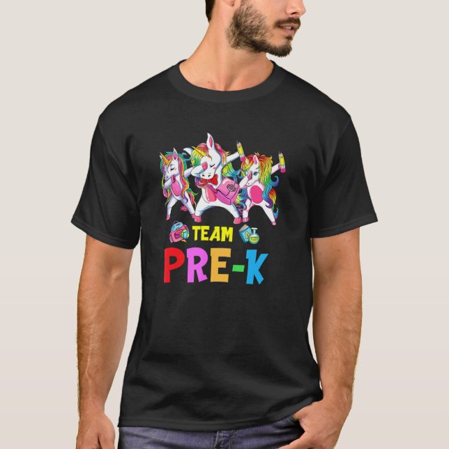 Dabbing Unicorn Team Pre K Teacher Student First D T Shirt (Framsida)