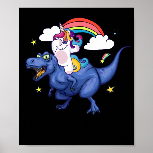 Dabbing Unicorn Tyrannosaurus Rex Dinosaur Rainbow Poster (Framsidan)