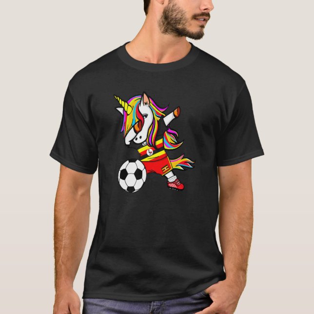 Dabbing Unicorn Uganda Football Ugandan Flagga Soc T Shirt (Framsida)