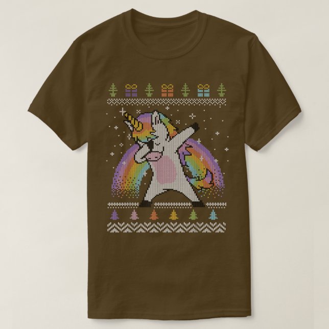 Dabbing Unicorn Ugly jul Sweater Rainbow T Shirt (Design framsida)