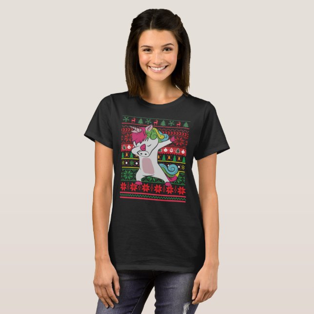Dabbing Unicorn Ugly jul T-shirt (Hel framsida)
