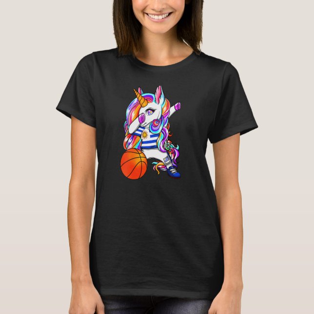 Dabbing Unicorn Uruguay Basketball Fläkt Jersey Bb T Shirt (Framsida)