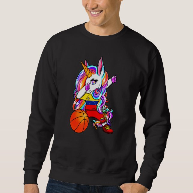 Dabbing Unicorn Venezuela Basketball Fläkt Jersey  Lång Ärmad Tröja (Framsida)