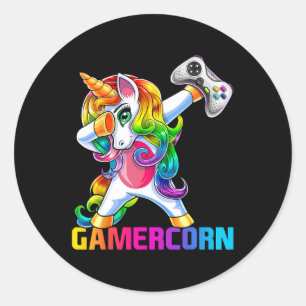 Dabbing Unicorn Video Game Controller Gamer Girl Runt Klistermärke