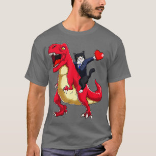 Dabbing uxedo Cat Riding Dinosaur Valentines day H T Shirt