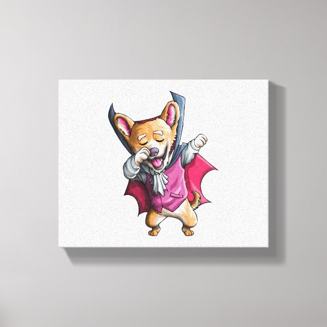 Dabbing Vampire Corgi Cute Halloween Corgi Funny Canvastryck (Framsida)