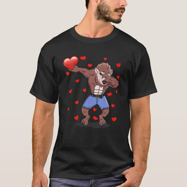 Dabbing Weregger Red Heart Kärlek Valentines day L T Shirt (Framsida)