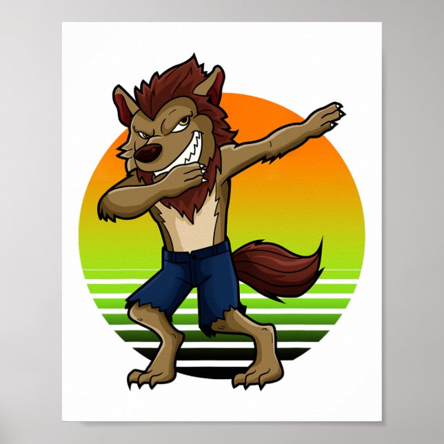 Dabbing Werevarn Retro Sunset Halloween Boys Kids Poster (Framsidan)