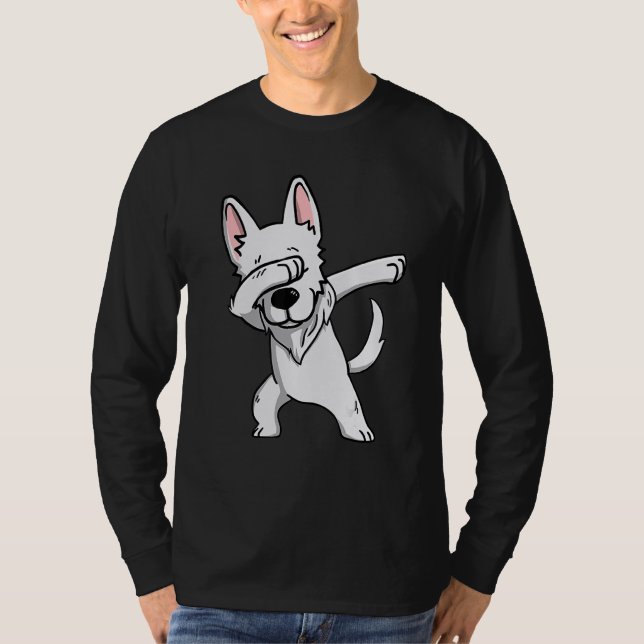 Dabbing White German Shepherd Hund Dab Dance T Shirt (Framsida)
