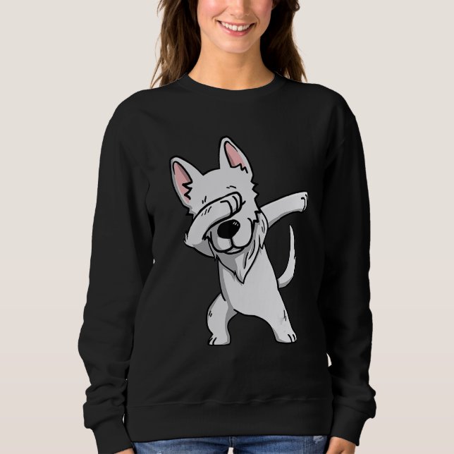 Dabbing White German Shepherd Hund Dab Dance T Shirt (Framsida)