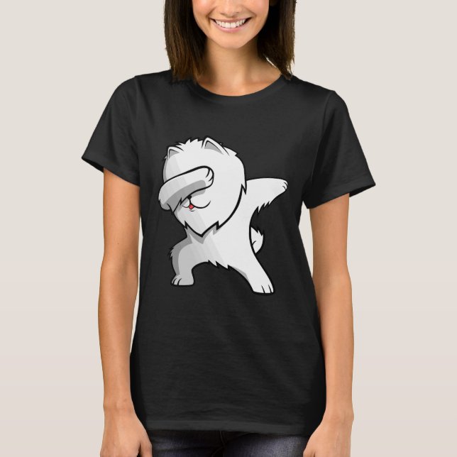 Dabbing White Pomeranian T Shirt (Framsida)