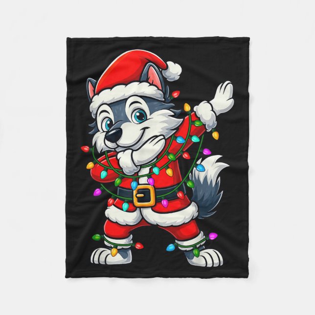 Dabbing Wolf Lights Santa Xmas Girls Boys Kids Chr Fleecefilt (Framsidan)