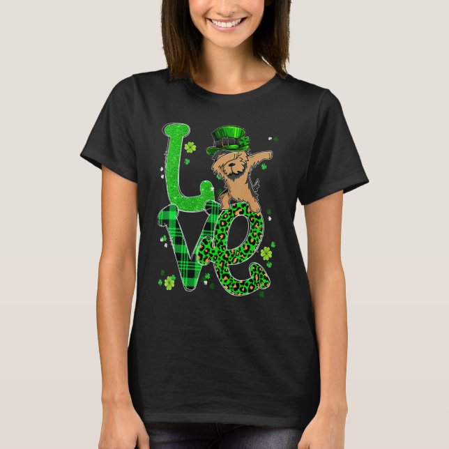 Dabbing Yorkie Dog LOVE Shamrock St Patrick's Day T Shirt (Framsida)
