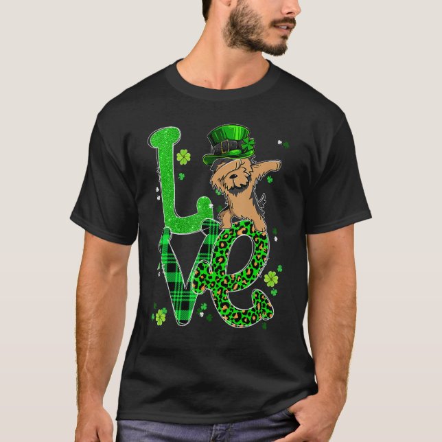 Dabbing Yorkie Dog LOVE Shamrock St Patrick's Day T Shirt (Framsida)