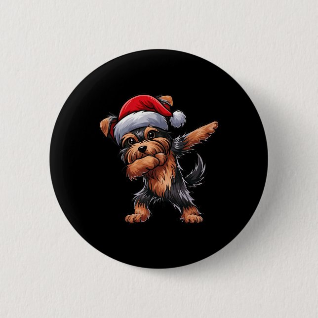 Dabbing Yorkshire Terrier Santa Hat jul Dab Knapp (Framsida)