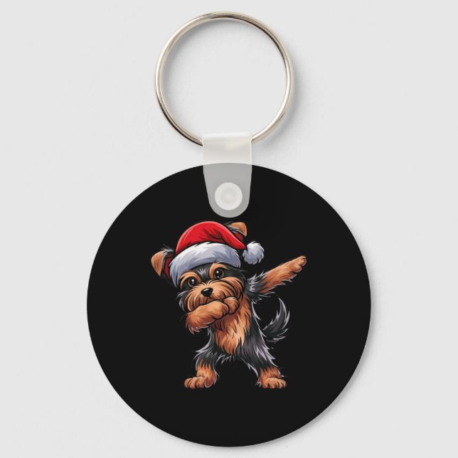 Dabbing Yorkshire Terrier Santa Hat jul Dab Nyckelring (Framsida)