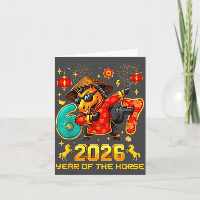 Dabbing Zodiac Horse Lunar New Year Chinese New Ye Kort (Framsida)