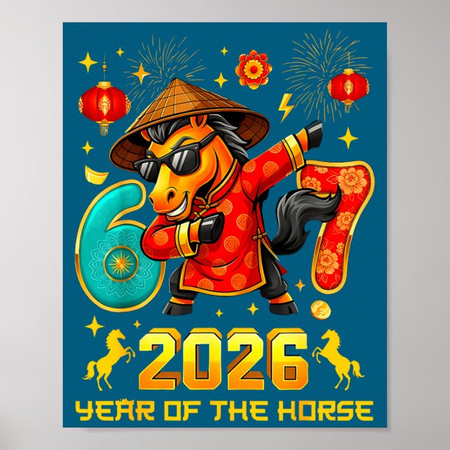 Dabbing Zodiac Horse Lunar New Year Chinese New Ye Poster (Framsidan)