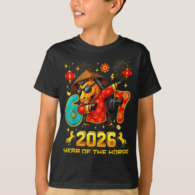Dabbing Zodiac Horse Lunar New Year Chinese New Ye T Shirt (Framsida)