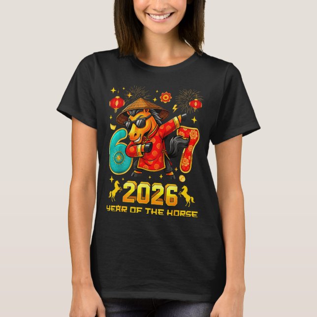 Dabbing Zodiac Horse Lunar New Year Chinese New Ye T Shirt (Framsida)