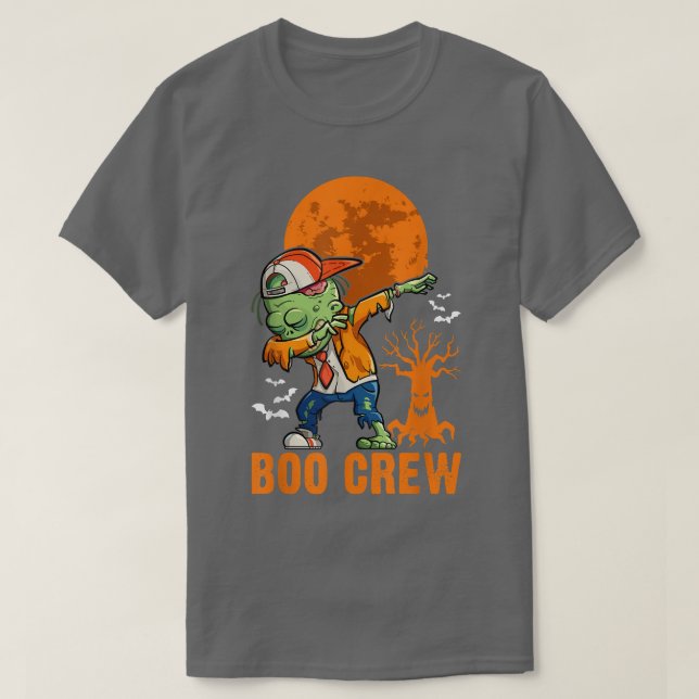 Dabbing Zombie, Halloween, Orange Måne, Boo Crew T Shirt (Design framsida)