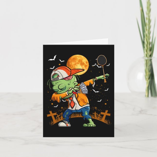 Dabbing Zombie Spelande Badminton Halloween Badmin Kort (Framsida)
