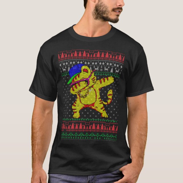 Dabbingdans katt ful jultröja t shirt (Framsida)