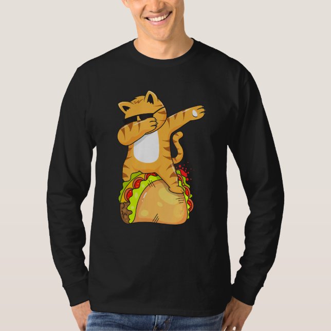 Dabbkatt med sunglass Riding a Taco T Shirt (Framsida)