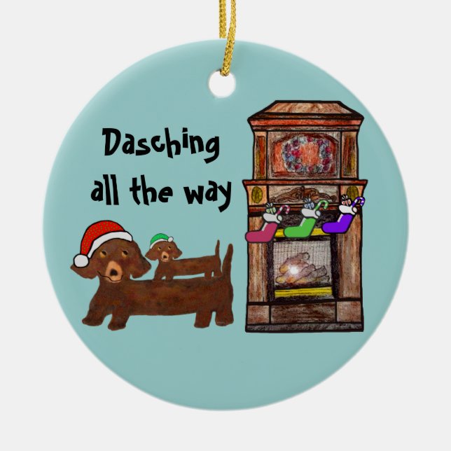 Dachshing hela vägen julgransprydnad keramik (Framsidan)
