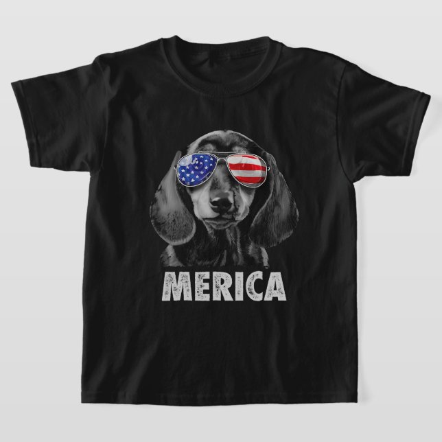 Dachshund 4:e juli Merica Manar American Flagga So T Shirt (Laydown)