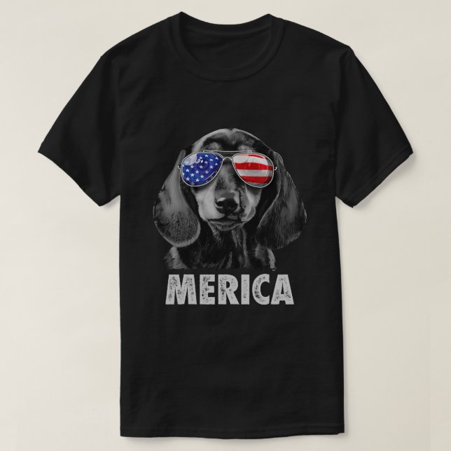 Dachshund 4:e juli Merica Manar American Flagga So T Shirt (Design framsida)
