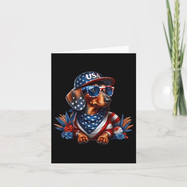 Dachshund 4:e juli Patriotic Hund Dachshund 4 Kort (Framsida)