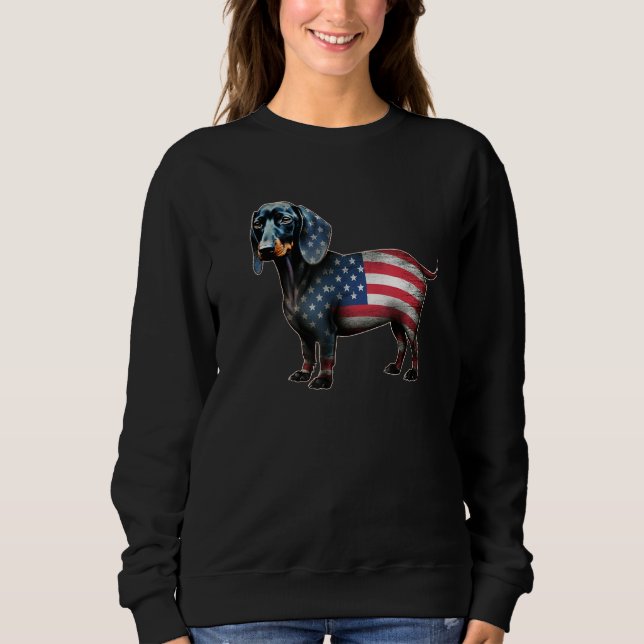 Dachshund 4th of July American Flag Dog  Men Women T Shirt (Framsida)