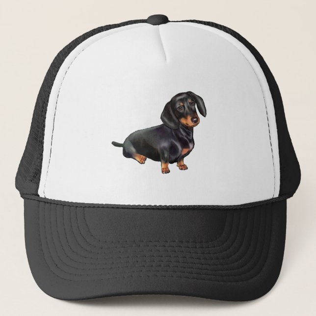 Dachshund (A) - Svart och Tan Truckerkeps (Framsida)
